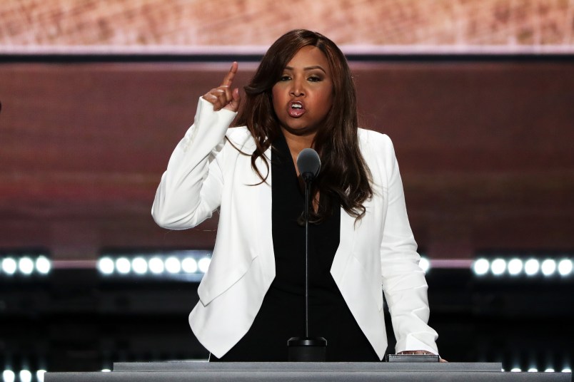CLEVELAND, OH - JULY 20:  on the third day of the Republican National Convention on July 20, 2016 at the Quicken Loans Arena in Cleveland, Ohio. Republican presidential candidate Donald Trump received the number of votes needed to secure the party's nomination. An estimated 50,000 people are expected in Cleveland, including hundreds of protesters and members of the media. The four-day Republican National Convention kicked off on July 18. (Photo by Alex Wong/Getty Images)