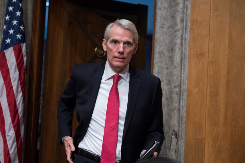 UNITED STATES -  NOVEMBER 08: Sen. Rob Portman, R-Ohio, arrives to introduced Kirstjen Nielsen, Homeland Security Department secretary nominee, during her Senate Homeland Security and Governmental Affairs Committee confirmation hearing in Dirksen Building on November 8, 2017. Sen. Marco Rubio, R-Fla., also introduced her. (Photo By Tom Williams/CQ Roll Call)