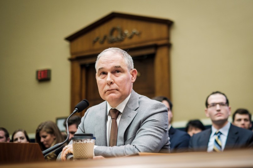 WASHINGTON, DC - December 7:  Environmental Protection Agency Administrator Scott Pruitt testifies before the House Energy and Commerce Committee about the mission of the U.S. Environmental Protection Agency on December 7, 2017 in Washington, DC.  (Photo by Pete Marovich/Getty Images)