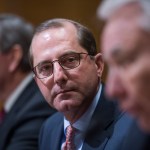 UNITED STATES - JANUARY 09: Tommy Thompson, right, former Health and Human Services secretary, introduces Alex Azar, center, nominee to be HHS secretary, during Azar's Senate Finance Committee confirmation hearing in Dirksen Building on January 9, 2018. Mike Leavitt, former HHS secretary, appears at far left. (Photo By Tom Williams/CQ Roll Call)