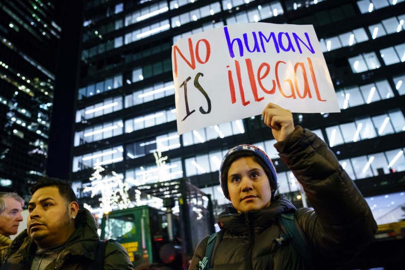 NEW YORK, NY - JANUARY 10: Activists rally for the passage of a 'clean' Dream Act, one without additional security or enforcement measures, outside the New York office of Sen. Chuck Schumer (D-NY), January 10, 2018 in New York City. The Dream Act, first introduced in 2001, is a proposed bill that would allow undocumented immigrants who came to the country as children to stay in the country legally. (Photo by Drew Angerer/Getty Images)