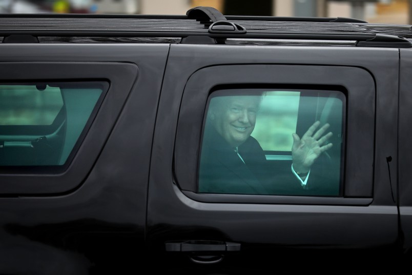 U.S. President Donald Trump leaves Walter Reed National Military Medical Center following his annual physical examination January 12, 2018 in Bethesda, Maryland. Trump will next travel to Florida to spend the Dr. Martin Luther King Jr. Day holiday weekend at his Mar-a-Lago resort.