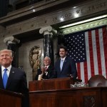 during the State of the Union address in the chamber of the U.S. House of Representatives January 30, 2018 in Washington, DC. This is the first State of the Union address given by U.S. President Donald Trump and his second joint-session address to Congress.