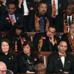 during the State of the Union address in the chamber of the U.S. House of Representatives January 30, 2018 in Washington, DC. This is the first State of the Union address given by U.S. President Donald Trump and his second joint-session address to Congress.