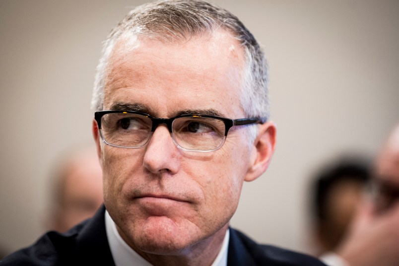 WASHINGTON, DC - June 21:  Acting FBI Director Andrew McCabe testifies before a House Appropriations subcommittee meeting on the FBI's budget requests for FY2018 on June 21, 2017 in Washington, DC. McCabe became acting director in May, following President Trump's dismissal of James Comey.  (Photo by Pete Marovich/Getty Images)