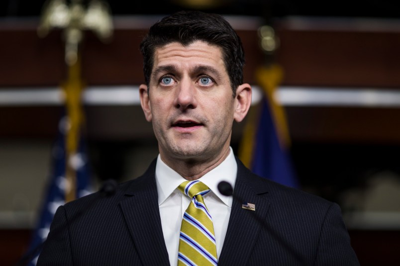 WASHINGTON, DC - JANUARY 11:  House Speaker Paul Ryan (R-WI) speaks during a weekly press conference on Capitol Hill on January 11, 2018 in Washington, DC. (Photo by Zach Gibson/Getty Images)