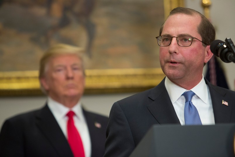 U.S. President Donald J. Trump participates in the swearing-in ceremony for the Secretary of the Department of Health and Human Services Alex Azar at The White House in Washington, DC, January  29, 2018. Credit: Chris Kleponis / Polaris