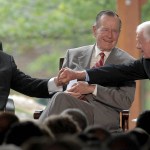 Billy Graham shakes hands with Billy Carter at the dedication ceremony for the Billy Graham Library in Charlotte, North Carolina, Thursday, May 31, 2007. (Todd Sumlin/Charlotte Observer/MCT)