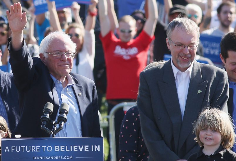 NEW YORK, NY - APRIL 17:  Jane Sanders (L), Democratic presidential candidate U.S Senator, Bernie Sanders (C), Levi Sanders (2nd R) attend, "A Future To Believe In" GOTV rally concert at Prospect Park on April 17, 2016 in New York City.  (Photo by Mireya Acierto/FilmMagic)