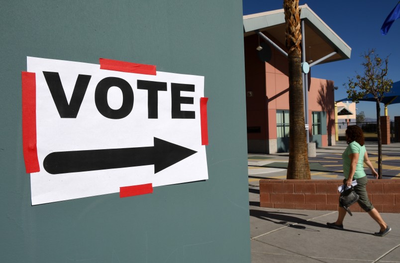 on Election Day on November 8, 2016 in Las Vegas, Nevada. Americans across the nation are picking their choice for the next president of the United States.