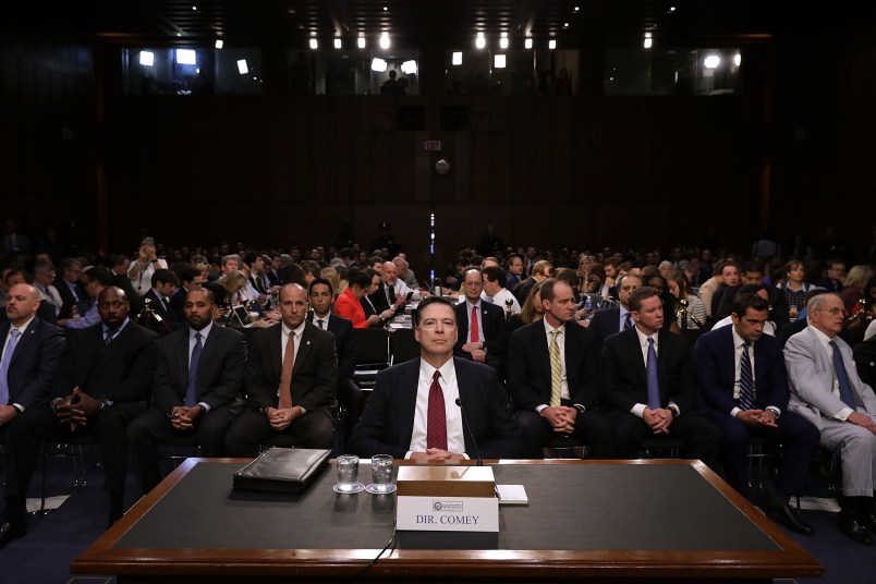 Former FBI Director James Comey testifies before the Senate Intelligence Committee in the Hart Senate Office Building on Capitol Hill June 8, 2017 in Washington, DC. Comey said that President Donald Trump pressured him to drop the FBI's investigation into former National Security Advisor Michael Flynn and demanded Comey's loyalty during the one-on-one meetings he had with president.