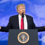 NATIONAL HARBOR, MD, UNITED STATES - 2017/02/24: President Donald Trump speaking at the American Conservative Union's 2017 Conservative Political Action Conference (CPAC). (Photo by Michael Brochstein/SOPA Images/LightRocket via Getty Images)
