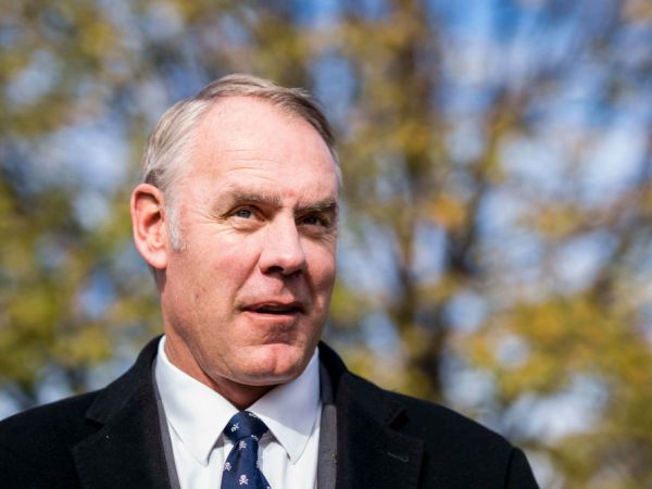ARLINGTON, VIRGINIA - Secretary of the Interior Ryan Zinke attends an event at the U.S. Marine Corps War Memorial announcing the newly carved engravings of Afghanistan and Iraq campaigns and the restoration project of the memorial, in Arlington, Virginia Tuesday November 21, 2017. Business man and philanthropist David Rubenstein's gifted millions of dollars to the make the restoration project possible. (Photo by Melina Mara/The Washington Post)