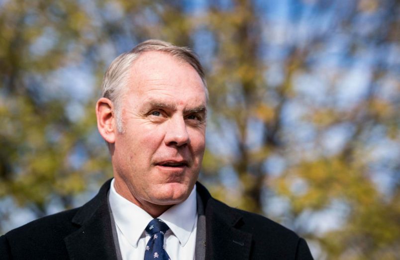 ARLINGTON, VIRGINIA - Secretary of the Interior Ryan Zinke attends an event at the U.S. Marine Corps War Memorial announcing the newly carved engravings of Afghanistan and Iraq campaigns and the restoration project of the memorial, in Arlington, Virginia Tuesday November 21, 2017. Business man and philanthropist David Rubenstein's gifted millions of dollars to the make the restoration project possible. (Photo by Melina Mara/The Washington Post)