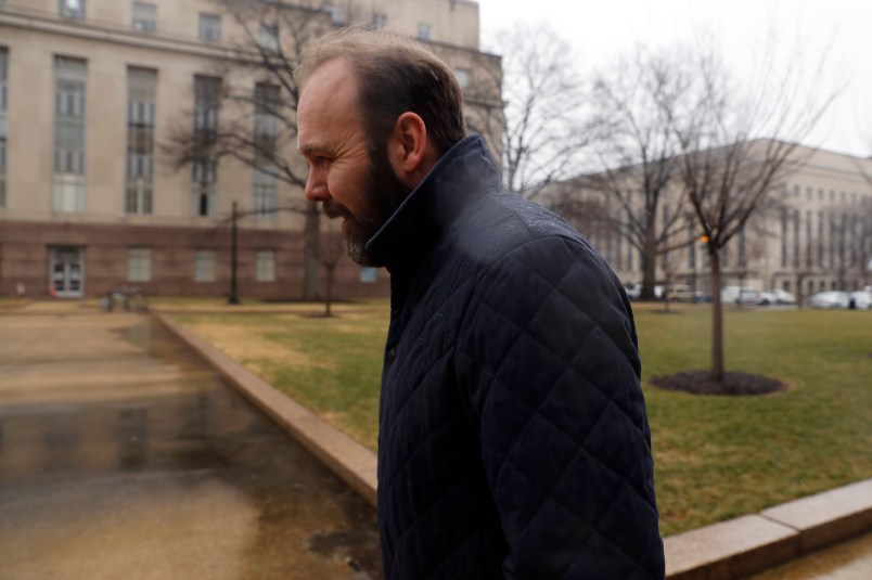 WASHINGTON, DC - FEBRUARY 04: Former Trump Aide Rick Gates attends a hearing on his fraud, conspiracy and money-laundering at the E. Barrett Prettyman United States Courthouse on February 7, 2018 in Washington, DC. Gates, who is charged along with former Trump campaign manager Paul Manafort, was in court seeking to change his legal representation. (Photo by Aaron P. Bernstein/Getty Images)