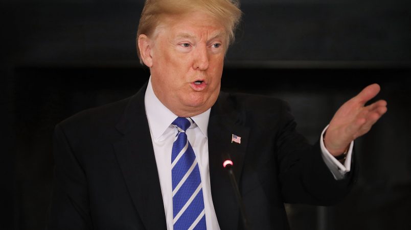 U.S. President Donald Trump conducts a meeting with state and local officials to unveil his administration's long-awaited infrastructure plan in the State Dining Room at the White House February 12, 2018 in Washington, DC. The $1.5 trillion plan to repair and rebuild the nation's crumbling highways, bridges, railroads, airports, seaports and water systems is funded with $200 million in federal money with the remaining 80 percent coming from state and local governments.