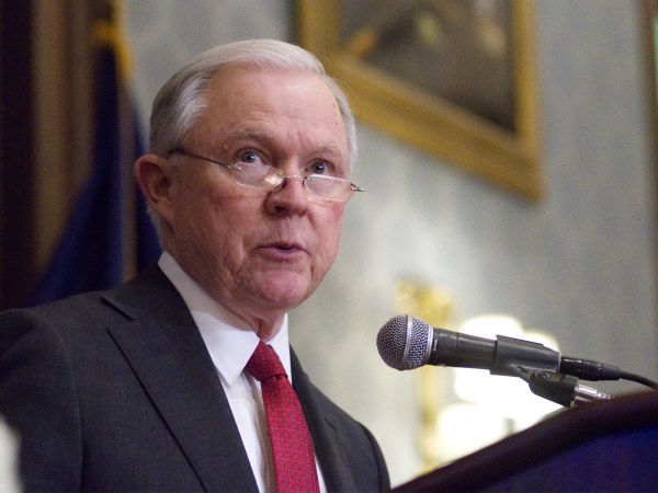 On Abraham Lincoln’s birthday, US Attorney General Jeff Sessions delivers remarks in the Lincoln Hall of Union League of Philadelphia in Philadelphia, PA, on February 12, 2018. (Photo by Bastiaan Slabbers/NurPhoto)