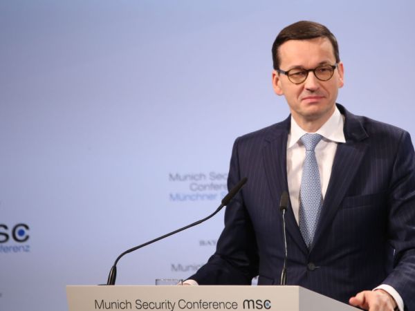 The polish prime minister Mateusz Morawiecki spoke at the Munich Security Conference. The MSC is held at the hotel Bayerischer Hof from February 16th to Februay 18th. (Photo by Alexander Pohl/NurPhoto)