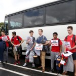 Students from Marjory Stoneman Douglas High School get ready to board a bus for a trip to Tallahassee, Fla. on Tuesday, Feb. 20, 2018 to talk with lawmakers about the recent rampage at their school and what needs to be done to make sure it doesn't happen again. (Mike Stocker/Sun Sentinel/TNS)