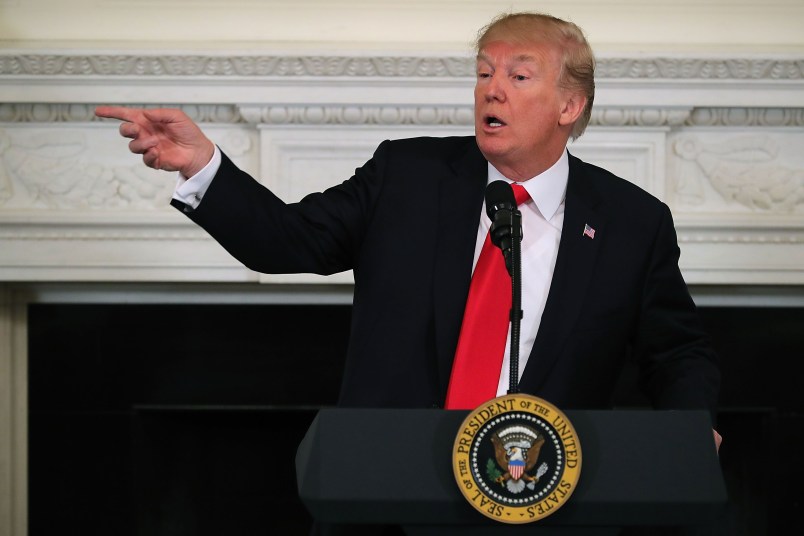 U.S. President Donald Trump hosts a business session with state governors in the State Dining Room at the White House February 26, 2018 in Washington, DC. The National Governors Association is holding its annual winter meeting this week in Washington.