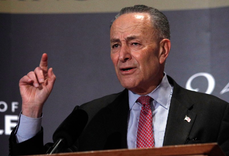 LOUISVILLE, KY-FEBRUARY 12: U.S. Senate Democratic Leader Chuck Schumer (D-NY), speaks at the University of Louisville's McConnell Center February 12, 2018 in Louisville, Kentucky. Schumer, who was introduced at the event by U.S. Senate Majority Leader Mitch McConnell (R-KY), was there as part of the Center's Distinguished Speaker Series. (Bill Pugliano/Getty Images)