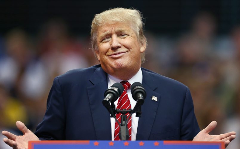 Republican presidential candidate Donald Trump during a campaign rally at the American Airlines Center on September 14, 2015 in Dallas, Texas. More than 20,000 tickets have been distributed for the event.