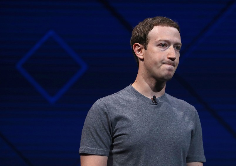 SAN JOSE, CA - APRIL 18:  Facebook CEO Mark Zuckerberg delivers the keynote address at Facebook's F8 Developer Conference on April 18, 2017 at McEnery Convention Center in San Jose, California. The conference will explore Facebook's new technology initiatives and products. (Photo by Justin Sullivan/Getty Images)