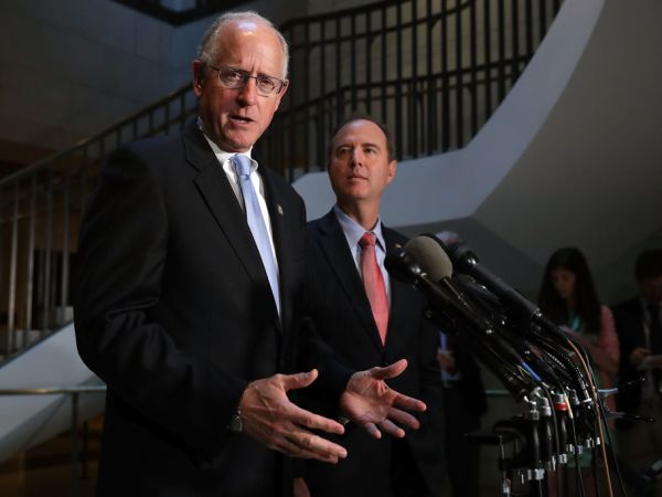 House Intelligence Committee ranking member Rep. Adam Schiff (D-CA) and Rep. Mike Conaway (R-TX), who together are leading the committee's investigation into Russian interference in the 2016 presidential election, hold a news conference at the U.S. Capitol June 6, 2017 in Washington, DC.
