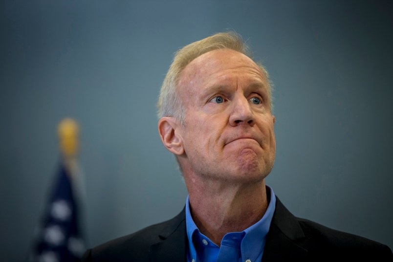 Illinois Gov. Bruce Rauner attends a bill signing on Thursday, Aug. 24, 2017 at the Safer Foundation North Lawndale Adult Transition Center. (Brian Cassella/Chicago Tribune/TNS)