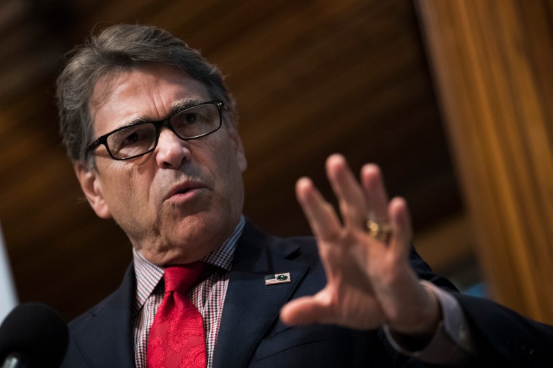 WASHINGTON, DC - OCTOBER 16: U.S. Secretary of Energy Rick Perry speaks at the Energy Policy Summit at the National Press Club, October 16, 2017 in Washington, DC. The event was organized by the American Association of Blacks in Energy (AABE). (Photo by Drew Angerer/Getty Images)
