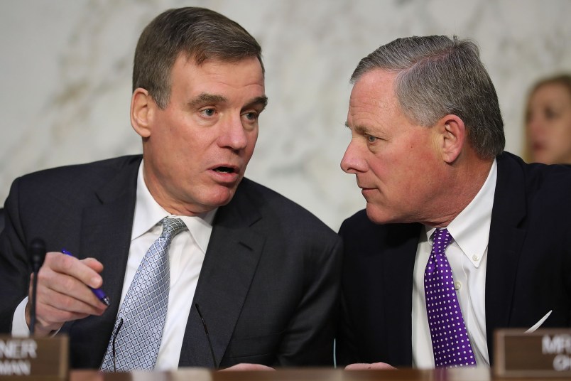 (L-R) Director of National Intelligence Dan Coats, Central Intelligence Agency Director Mike Pompeo, National Security Agency Director Michael Rogers, Federal Bureau of Investigation Director Christopher Wray, Defense Intelligence Agency Director Robert Ashley and National Geospatial Intelligence Agency Director Robert Cardillo testify before the Senate Intelligence Committee in the Hart Senate Office Building on Capitol Hill February 13, 2018 in Washington, DC. The intelligence chiefs were called to testify to the committee about 'world wide threats.'