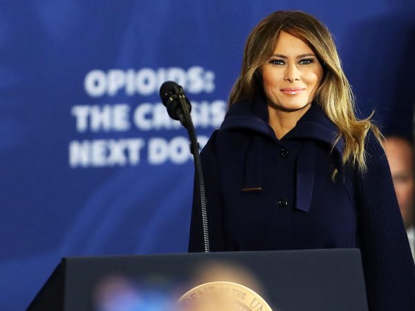 MANCHESTER, NH - MARCH 19: First lady Melania Trump walks onto stage to introduce her husband and to speak about opioids at an event at Manchester Community College on March 19, 2018 in Manchester, New Hampshire. The president addressed the ongoing opioid crisis which has had a devastating impact on cities and counties across the nation. In Manchester overdoses through early March were up 23 percent from this time last year.Trump was also joined his Attorney General Jeff Sessions  (Photo by Spencer Platt/Getty Images)