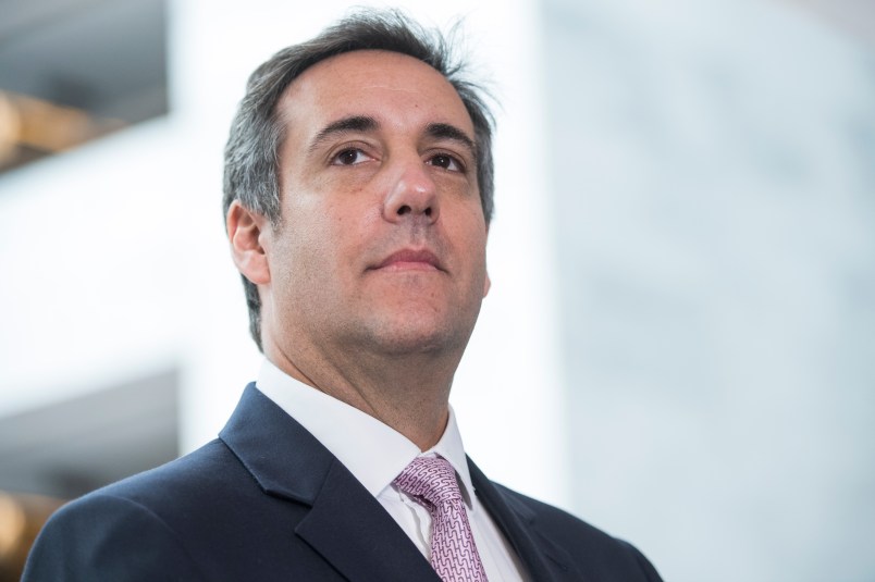 UNITED STATES - SEPTEMBER 19: Michael Cohen, a personal attorney for President Trump, and his lawyer Stephen Ryan, off camera, address the media in Hart Building after the Senate Intelligence Committee meeting to discuss Russian interference in the 2016 election was postponed on September 19, 2017. (Photo By Tom Williams/CQ Roll Call)