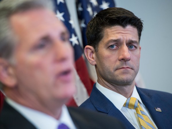 UNITED STATES - MARCH 06: Speaker of the House Paul Ryan, R-Wis., right, and House Majority Leader Kevin McCarthy, R-Calif., conduct a news conference in the Capitol after a meeting of the House Republican Conference on March 06, 2018. (Photo By Tom Williams/CQ Roll Call)