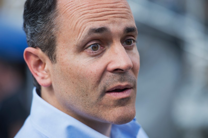 UNITED STATES - APRIL 12: Matt Bevin, republican Senate candidate  for Kentucky, talks with attendees of the Knob Creek Gun Range Machine Gun Shoot Out in West Point, Ky. (Photo By Tom Williams/CQ Roll Call)