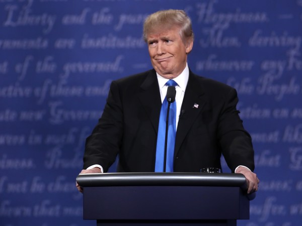 during the Presidential Debate at Hofstra University on September 26, 2016 in Hempstead, New York.  The first of four debates for the 2016 Election, three Presidential and one Vice Presidential, is moderated by NBC's Lester Holt.