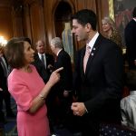 WASHINGTON, DC - DECEMBER 08:  U.S. Speaker of the House Paul Ryan (R) (R-WI) speaks with House Minority Leader Rep. Nancy Pelosi (D-CA) following an event marking the passage of the 21st Century Cures Act at the U.S. Capitol December 8, 2016 in Washington, DC. The bill, passed with strong bipartisan support, provides funding for cancer research, the fight against the epidemic of opioid abuse, mental health treatment, aids the Food and Drug Administration in expediting drug approvals and pushes for better use of technology in medicine.  (Photo by Win McNamee/Getty Images)