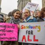 FOLEY SQUARE, NEW YORK, NY, UNITED STATES - 2017/02/07: High School and College students from across New York City walked out of classes at noon and congregated at Foley Square, united in opposition to the recent illegal executive order targeting Muslims and refugees, also known as the “Muslim Ban.”. (Photo by Erik Mcgregor/Pacific Press/LightRocket via Getty Images)