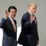 (AFP OUT) U.S. President Donald Trump and Japanese Prime Minister Shinzo Abe pose for photographs before bilateral meetings in the Oval Office at the White House February 10, 2017 in Washington, DC. Trump and Abe are expected to discuss many issues, including trade and security ties and will hold a joint press confrence later in the day.