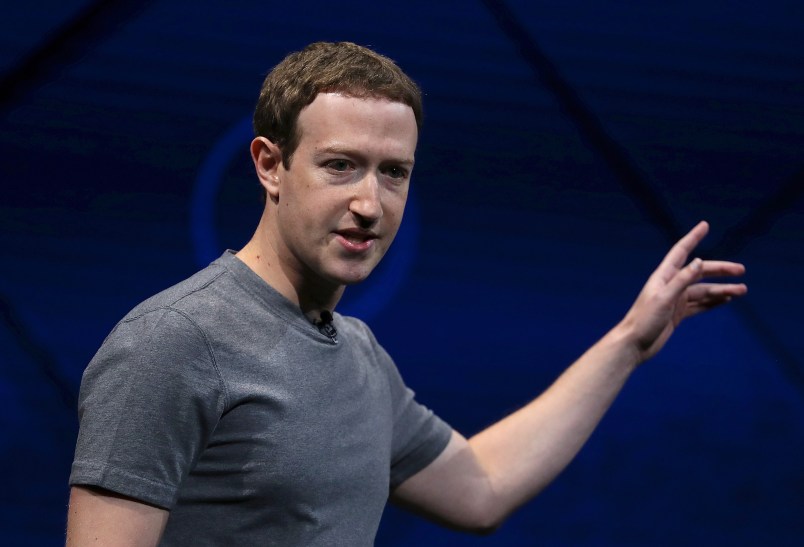 SAN JOSE, CA - APRIL 18:  Facebook CEO Mark Zuckerberg delivers the keynote address at Facebook's F8 Developer Conference on April 18, 2017 at McEnery Convention Center in San Jose, California. The conference will explore Facebook's new technology initiatives and products. (Photo by Justin Sullivan/Getty Images)