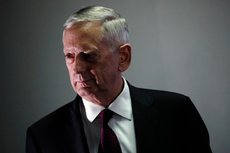 U.S. Defense Secretary James Mattis listens to a question during a news conference at Camp Lemonnier in Ambouli, Djibouti April 23, 2017. REUTERS/Jonathan Ernst