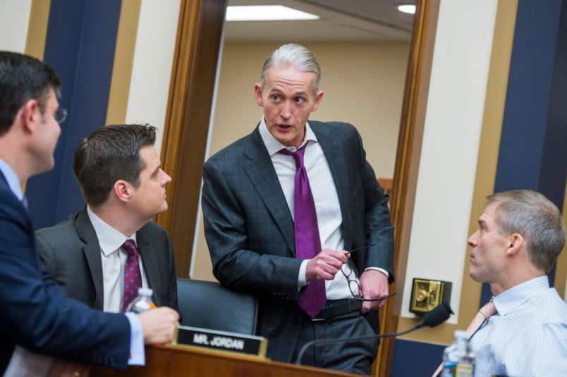 UNITED STATES - DECEMBER 13: From left, Reps. Mike Johnson, R-La., Matt Gaetz, R-Fla., Trey Gowdy, R-S.C., and Jim Jordan, R-Ohio, attend a House Judiciary Committee hearing in Rayburn Building on the Justice Department's investigation of Russia's interference in the 2016 election featuring testimony by Deputy Attorney General Rod Rosenstein on December 13, 2017. (Photo By Tom Williams/CQ Roll Call)