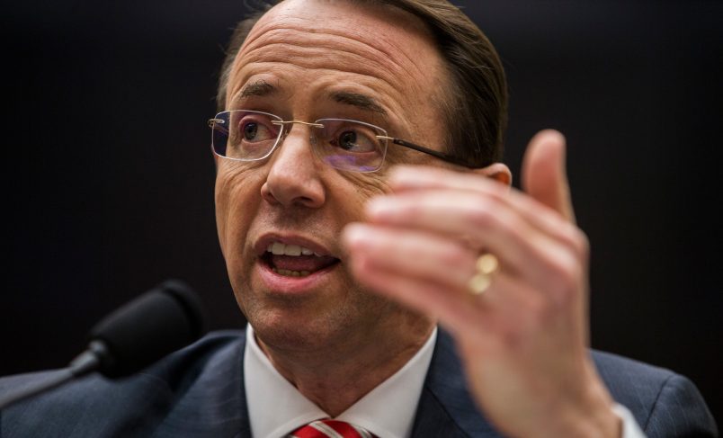 WASHINGTON, DC - DECEMBER 13: U.S. Deputy Attorney General Rod Rosenstein testifies during a a House Judiciary Committee hearing on December 13, 2017 in Washington, DC. (Photo by Zach Gibson/Getty Images)