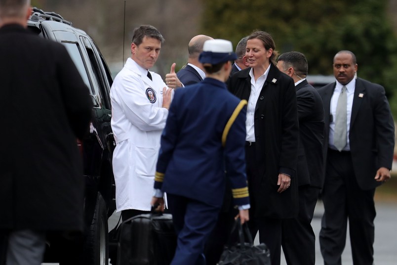 U.S. President Donald Trump leaves Walter Reed National Military Medical Center following his annual physical examination January 12, 2018 in Bethesda, Maryland. Trump will next travel to Florida to spend the Dr. Martin Luther King Jr. Day holiday weekend at his Mar-a-Lago resort.