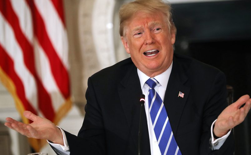 U.S. President Donald Trump conducts a meeting with state and local officials to unveil his administration's long-awaited infrastructure plan in the State Dining Room at the White House February 12, 2018 in Washington, DC. The $1.5 trillion plan to repair and rebuild the nation's crumbling highways, bridges, railroads, airports, seaports and water systems is funded with $200 million in federal money with the remaining 80 percent coming from state and local governments.