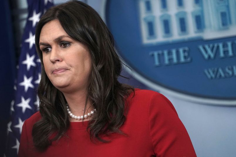 WASHINGTON, DC - MARCH 28:  White House Press Secretary Sarah Huckabee Sanders speaks during a White House daily news briefing at the James Brady Press Briefing Room of the White House March 28, 2018 in Washington, DC. Sanders held a daily briefing to answer questions from members of the White House Press Corps.  (Photo by Alex Wong/Getty Images)