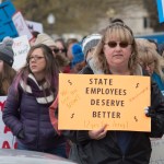 OKLAHOMA CITY, OK - APRIL 2: Oklahoma state employees joined the picket line at the state capitol in Oklahoma City, Oklahoma on April 2, 2018. Thousands of teachers and supporters are scheduled to rally Monday at the state Capitol as Oklahoma becomes the latest state to be plagued by teacher strife. Teachers are walking off the job after a $6,100 pay raise was rushed through the Legislature and signed into law by Gov. Mary Fallin. (Photo by J Pat Carter/Getty Images)