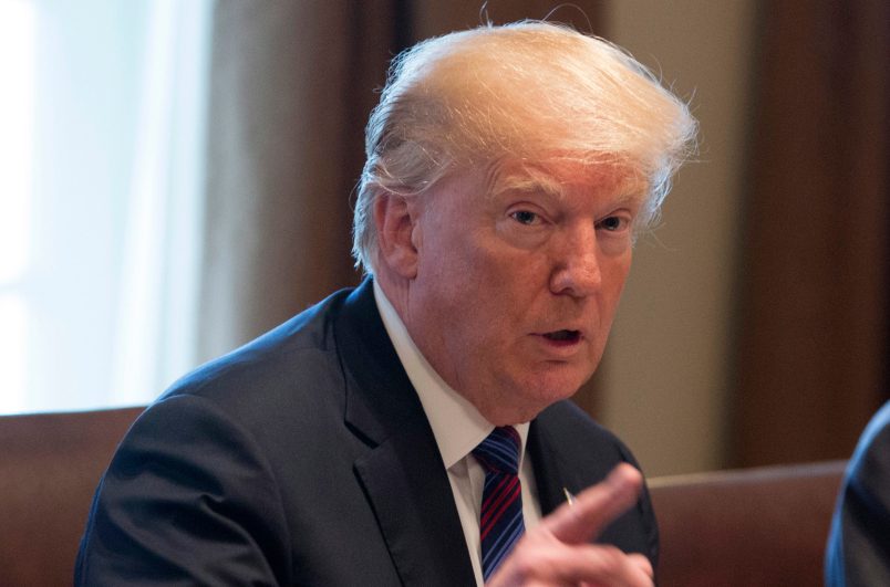 WASHINGTON, DC - APRIL 3: (AFP-OUT) President Donald Trump speaks during a luncheon with the leaders of Estonia, Latvia and Lithuania on April 3, 2018 at The White House in Washington, DC. The President answered questions from the media about illegal immigration from Mexico and relations with Russia. (Photo by Chris Kleponis-Pool/Getty Images)