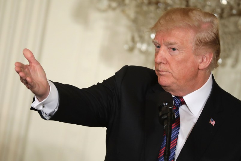 (L-R) Estonian President Kersti Kaljulaid, Latvian President Raimonds Vejonis, Lithuanian President Dalia Grybauskaite and U.S. President Donald Trump, hold a joint news conference in the East Room of the White House April 3, 2018 in Washington, DC. Marking their 100th anniversary of their post-World War I independence from Russia, the three Baltic heads of state participated in the United States-Baltic Summit at the White House.