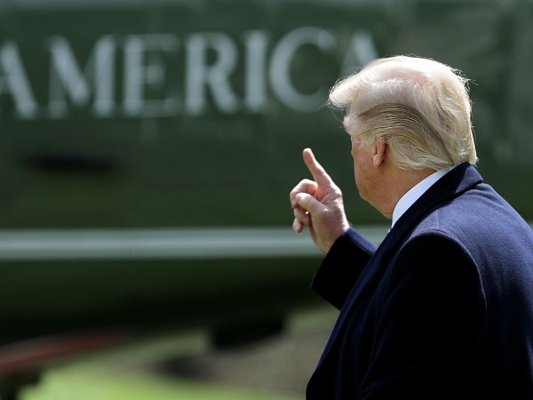U.S. President Donald Trump walks across the South Lawn before boarding Marine One and leaving the White House April 5, 2018 in Washington, DC. Trump is traveling to White Sulfer Springs, West Virginia where he plans to participate in a roundtable discussion on tax reform.